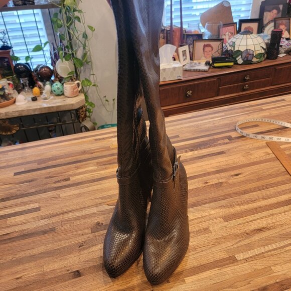 Naturalizer Women's Taelynn Brown Snake Embossed Leather Knee High Boots - Picture 11 of 13